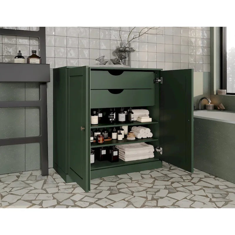 Palace Imports 100% Solid Wood 32 Bathroom Cabinet with Solid Doors, 2-Drawers and Adjustable Shelves