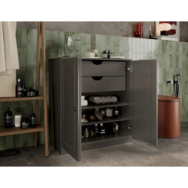 Palace Imports 100% Solid Wood 32 Bathroom Cabinet with Solid Doors, 2-Drawers and Adjustable Shelves