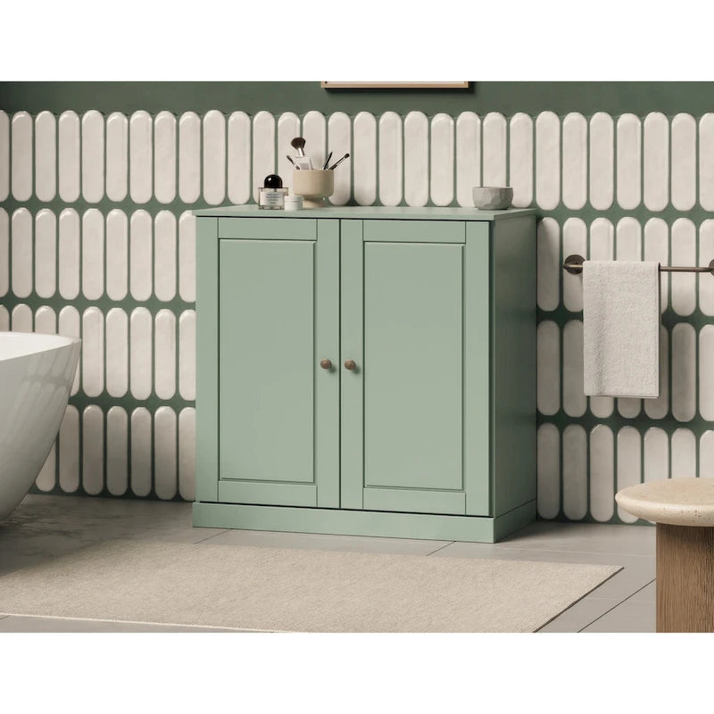 Palace Imports 100% Solid Wood 32 Bathroom Cabinet with Solid Doors, 2-Drawers and Adjustable Shelves