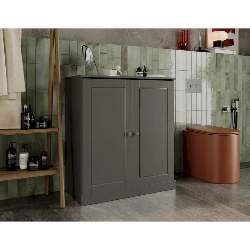 Palace Imports 100% Solid Wood 32 Bathroom Cabinet with Solid Doors, 2-Drawers and Adjustable Shelves