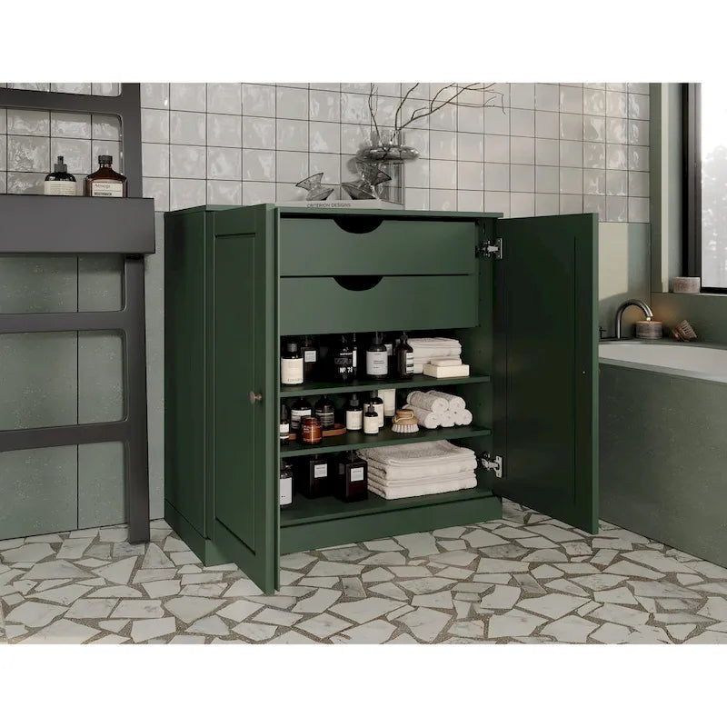 Palace Imports 100% Solid Wood 32 Bathroom Cabinet with Solid Doors, 2-Drawers and Adjustable Shelves