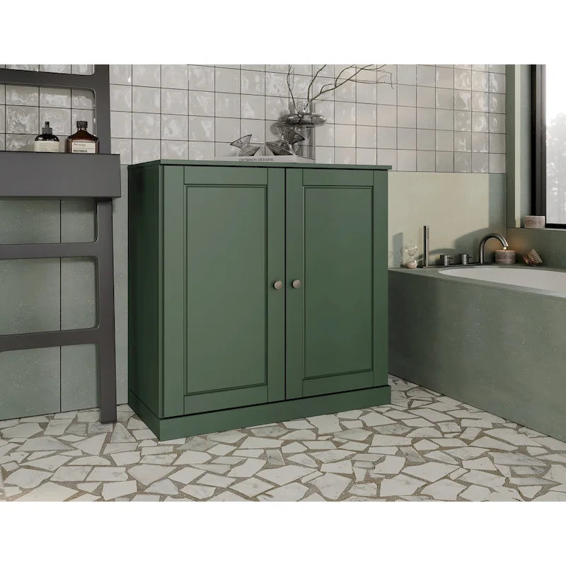 Palace Imports 100% Solid Wood 32 Bathroom Cabinet with Solid Doors, 2-Drawers and Adjustable Shelves