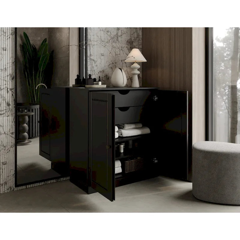 Palace Imports 100% Solid Wood 32 Bathroom Cabinet with Solid Doors, 2-Drawers and Adjustable Shelves