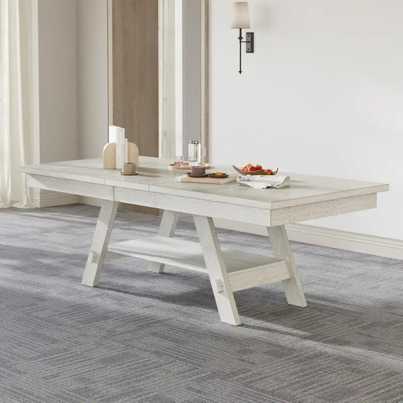 VECELO 6/8-Piece Dining Table Set with Bench, Solid Wood Rectangular Extendable Dining Table & 4 Solid Wood Dining Chairs