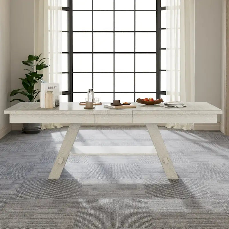 VECELO 6/8-Piece Dining Table Set with Bench, Solid Wood Rectangular Extendable Dining Table & 4 Solid Wood Dining Chairs