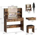 Vanity Desk with Mirror and Lights, Makeup Vanity Set w/Desk and Stool