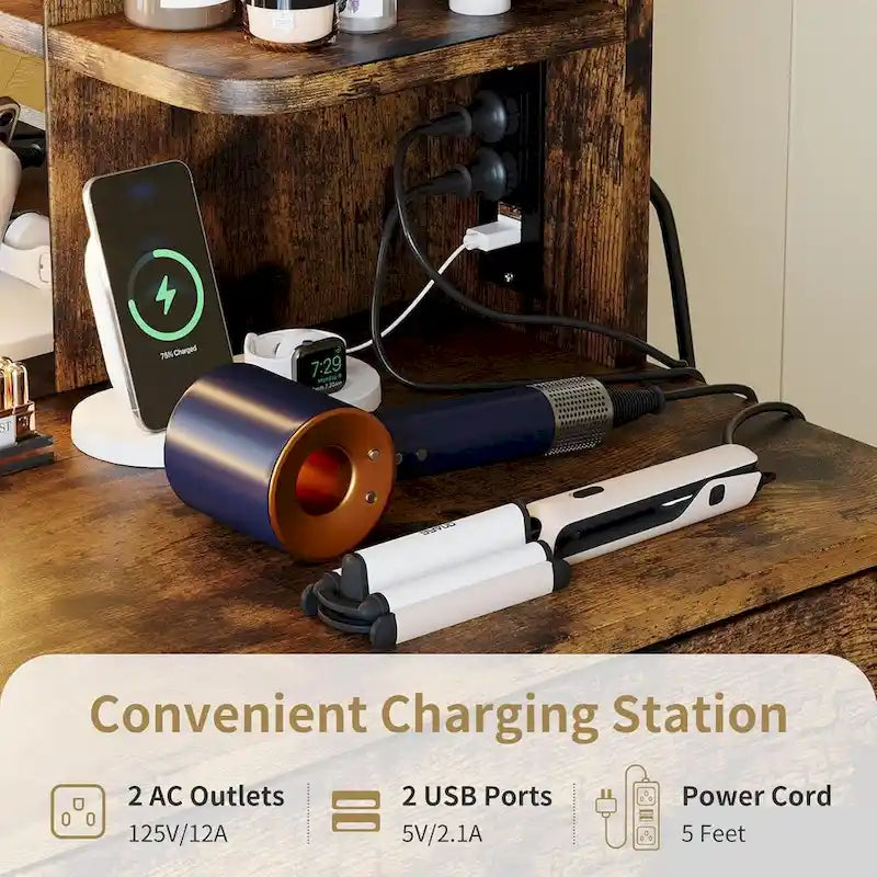 Vanity Desk with Mirror and Lights, Makeup Vanity Set w/Desk and Stool