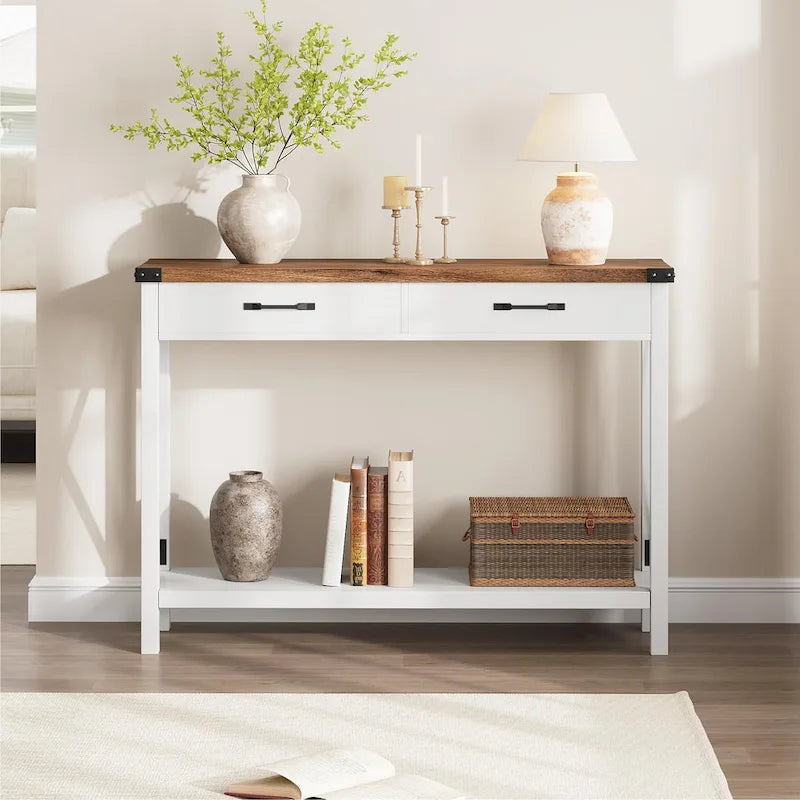 Woode Entryway Table, Farmhouse Console Table with 2 Drawers