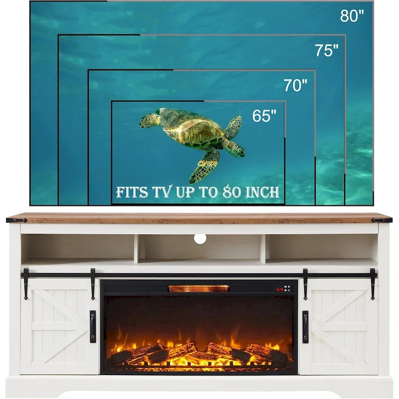 Farmhouse Fireplace TV Stand for 80 TV, Rustic Entertainment Center