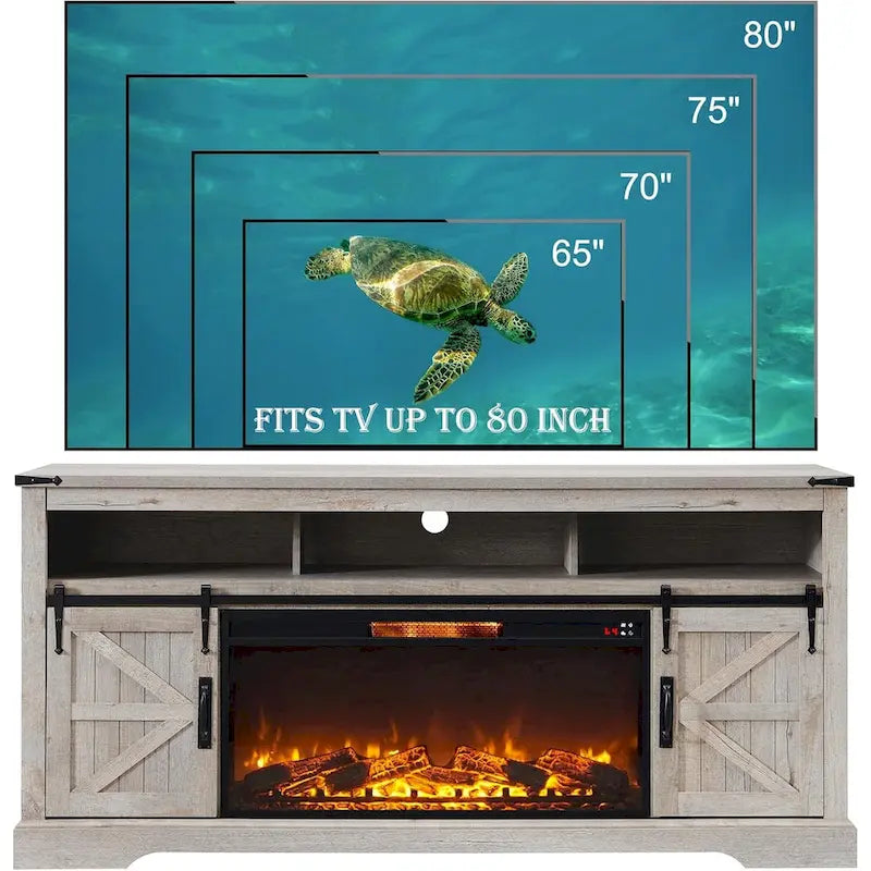 Farmhouse Fireplace TV Stand for 80 TV, Rustic Entertainment Center