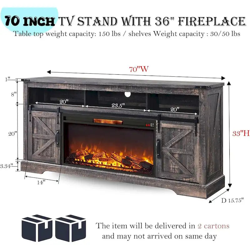 Farmhouse Fireplace TV Stand for 80 TV, Rustic Entertainment Center