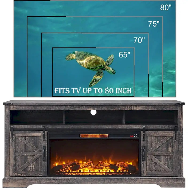 Farmhouse Fireplace TV Stand for 80 TV, Rustic Entertainment Center