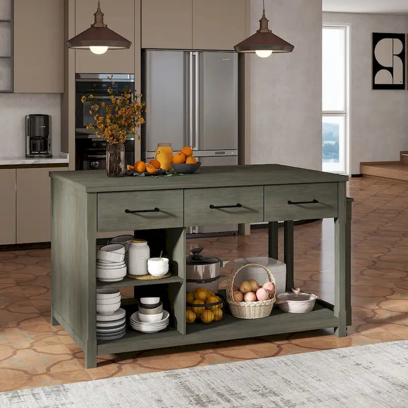 Mobile Kitchen Island, Extendable Table with USB Outlets and Storage