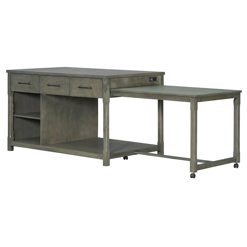 Mobile Kitchen Island, Extendable Table with USB Outlets and Storage