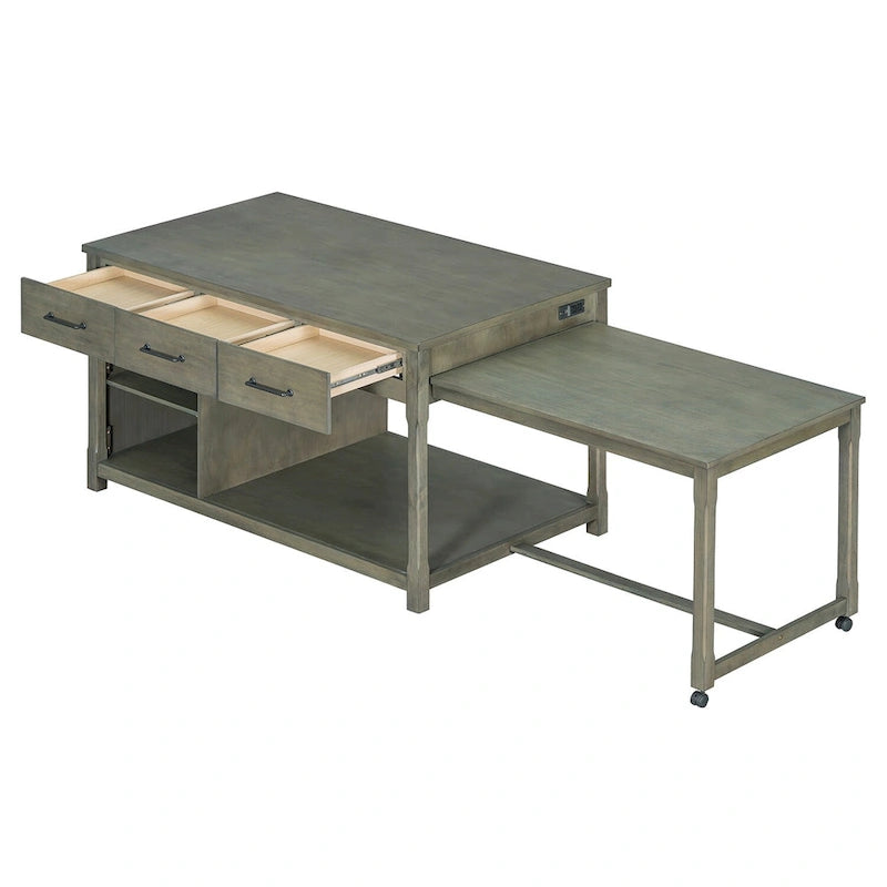 Mobile Kitchen Island, Extendable Table with USB Outlets and Storage