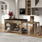 Mobile Kitchen Island, Extendable Table with USB Outlets and Storage