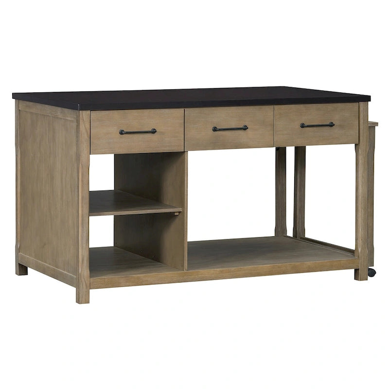Mobile Kitchen Island, Extendable Table with USB Outlets and Storage
