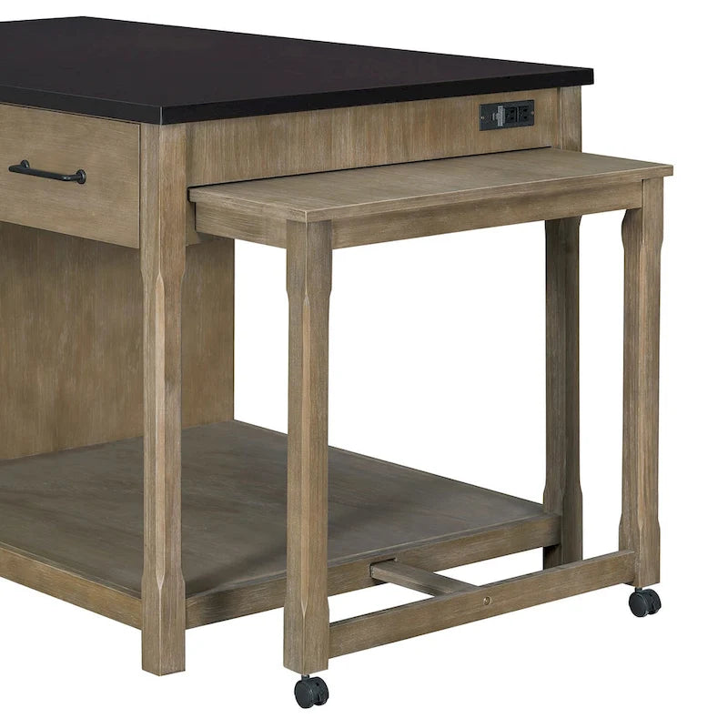 Mobile Kitchen Island, Extendable Table with USB Outlets and Storage