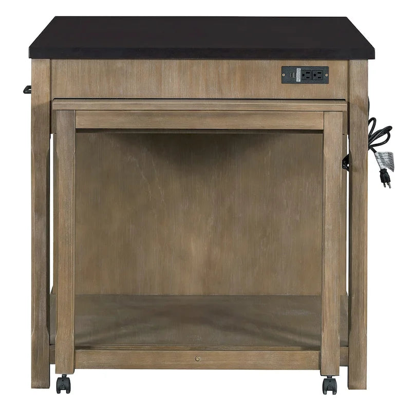 Mobile Kitchen Island, Extendable Table with USB Outlets and Storage