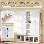 Farmhouse Hall Tree with Bench & 6 Hooks, 62.9W Shoe Storage, Entryway Organizer for Mudroom, Living Room