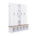 Farmhouse Hall Tree with Bench & 6 Hooks, 62.9W Shoe Storage, Entryway Organizer for Mudroom, Living Room
