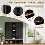 Farmhouse Hall Tree with Bench & 6 Hooks, 62.9W Shoe Storage, Entryway Organizer for Mudroom, Living Room