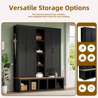 Farmhouse Hall Tree with Bench & 6 Hooks, 62.9W Shoe Storage, Entryway Organizer for Mudroom, Living Room