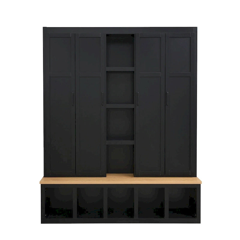 Farmhouse Hall Tree with Bench & 6 Hooks, 62.9W Shoe Storage, Entryway Organizer for Mudroom, Living Room