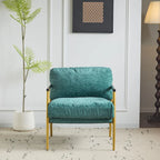 Modern Accent Chair with Plush Cushions, Minimalist Metal Frame, and Wooden Armrest Design