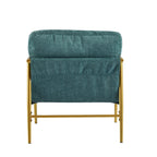 Modern Accent Chair with Plush Cushions, Minimalist Metal Frame, and Wooden Armrest Design