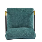 Modern Accent Chair with Plush Cushions, Minimalist Metal Frame, and Wooden Armrest Design