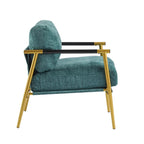 Modern Accent Chair with Plush Cushions, Minimalist Metal Frame, and Wooden Armrest Design