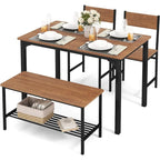 Gymax 4pcs Dining Table Set Rustic Desk 2 Chairs & Bench w/ Storage - See Details