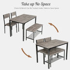Gymax 4pcs Dining Table Set Rustic Desk 2 Chairs & Bench w/ Storage - See Details