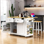 3-Piece/1-Piece Kitchen Island Set with/without 2 Barstools, Rolling Kitchen Storage Cart w/ 2 Drawers, Drop Leaf & 5 Side Racks