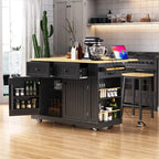 3-Piece/1-Piece Kitchen Island Set with/without 2 Barstools, Rolling Kitchen Storage Cart w/ 2 Drawers, Drop Leaf & 5 Side Racks