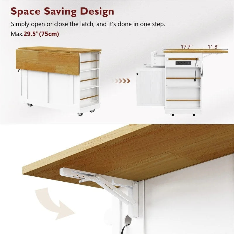 3-Piece/1-Piece Kitchen Island Set with/without 2 Barstools, Rolling Kitchen Storage Cart w/ 2 Drawers, Drop Leaf & 5 Side Racks