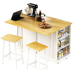 3-Piece/1-Piece Kitchen Island Set with/without 2 Barstools, Rolling Kitchen Storage Cart w/ 2 Drawers, Drop Leaf & 5 Side Racks