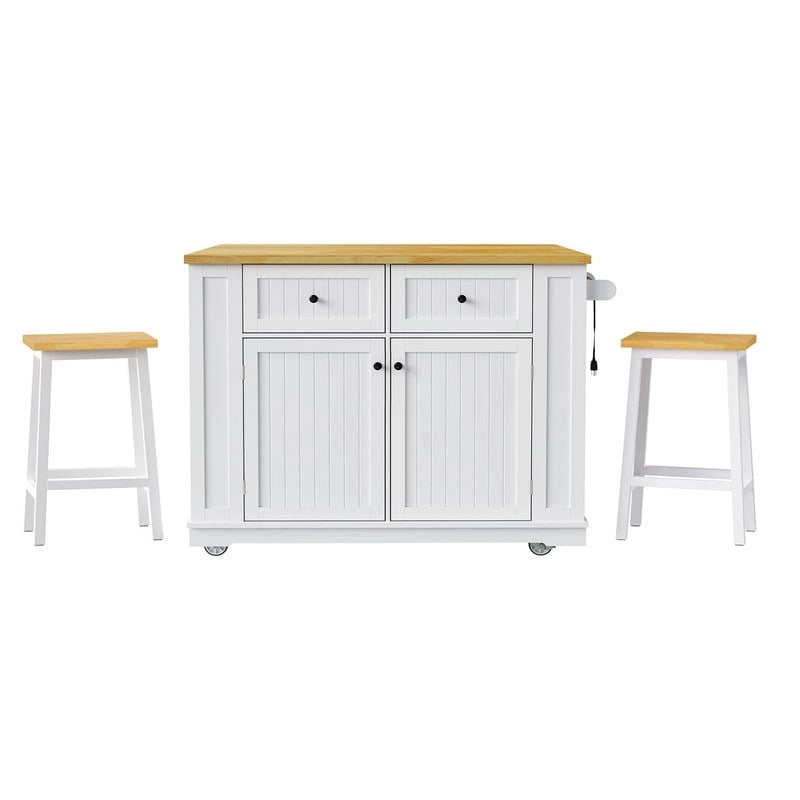 3-Piece/1-Piece Kitchen Island Set with/without 2 Barstools, Rolling Kitchen Storage Cart w/ 2 Drawers, Drop Leaf & 5 Side Racks