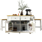 3-Piece/1-Piece Kitchen Island Set with/without 2 Barstools, Rolling Kitchen Storage Cart w/ 2 Drawers, Drop Leaf & 5 Side Racks