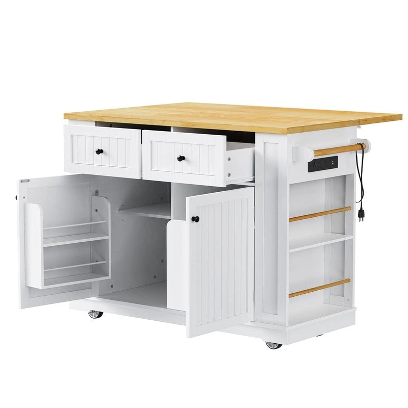3-Piece/1-Piece Kitchen Island Set with/without 2 Barstools, Rolling Kitchen Storage Cart w/ 2 Drawers, Drop Leaf & 5 Side Racks