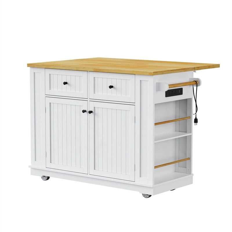 3-Piece/1-Piece Kitchen Island Set with/without 2 Barstools, Rolling Kitchen Storage Cart w/ 2 Drawers, Drop Leaf & 5 Side Racks