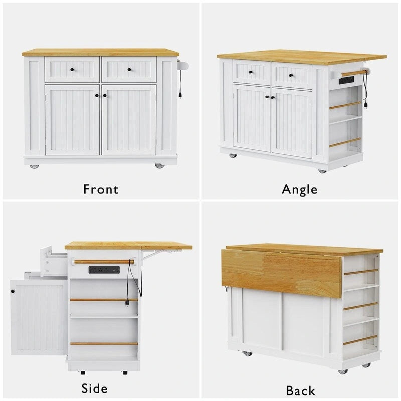 3-Piece/1-Piece Kitchen Island Set with/without 2 Barstools, Rolling Kitchen Storage Cart w/ 2 Drawers, Drop Leaf & 5 Side Racks