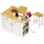 3-Piece/1-Piece Kitchen Island Set with/without 2 Barstools, Rolling Kitchen Storage Cart w/ 2 Drawers, Drop Leaf & 5 Side Racks