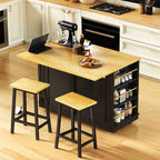 3-Piece/1-Piece Kitchen Island Set with/without 2 Barstools, Rolling Kitchen Storage Cart w/ 2 Drawers, Drop Leaf & 5 Side Racks