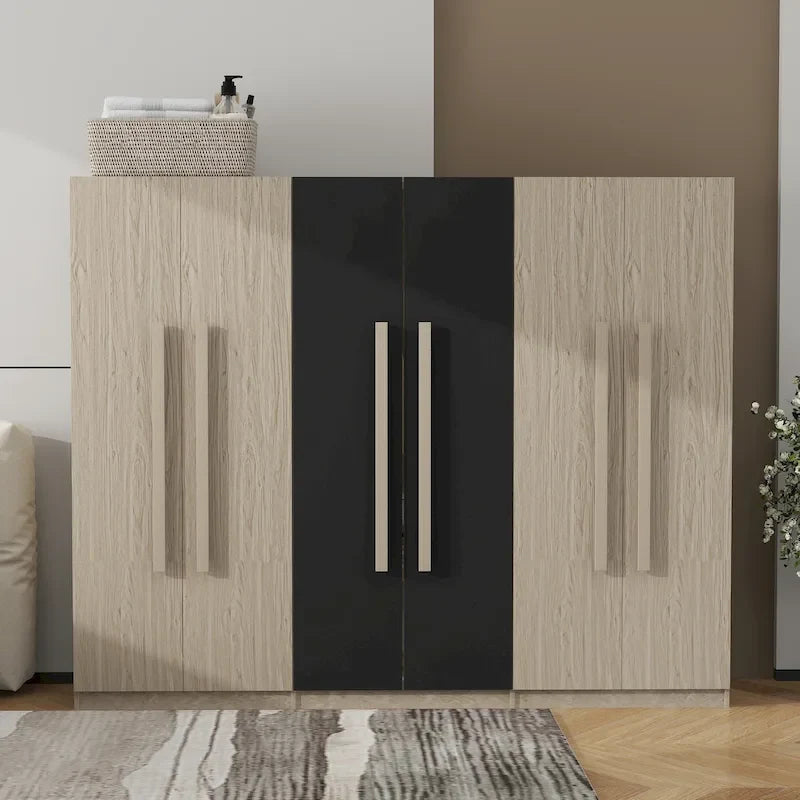 6-Doors Wooden Wardrobe with Storage Drawers for Bedroom