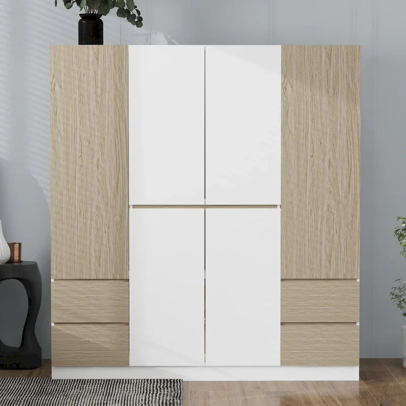 6-Doors Wooden Wardrobe with Storage Drawers for Bedroom