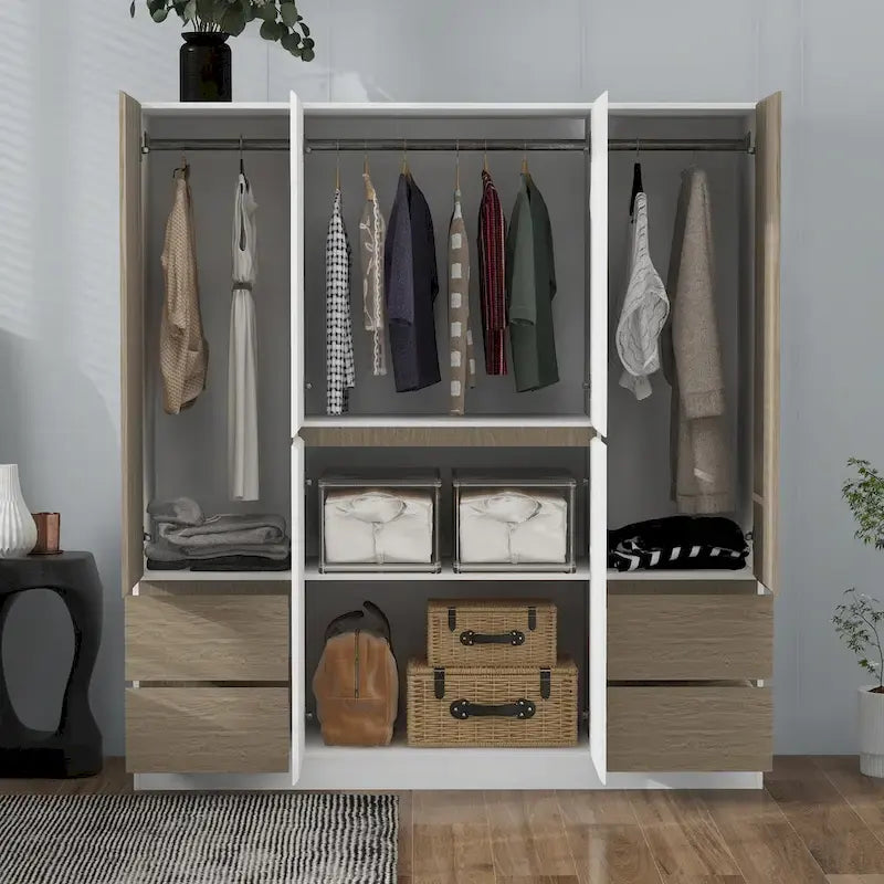 6-Doors Wooden Wardrobe with Storage Drawers for Bedroom