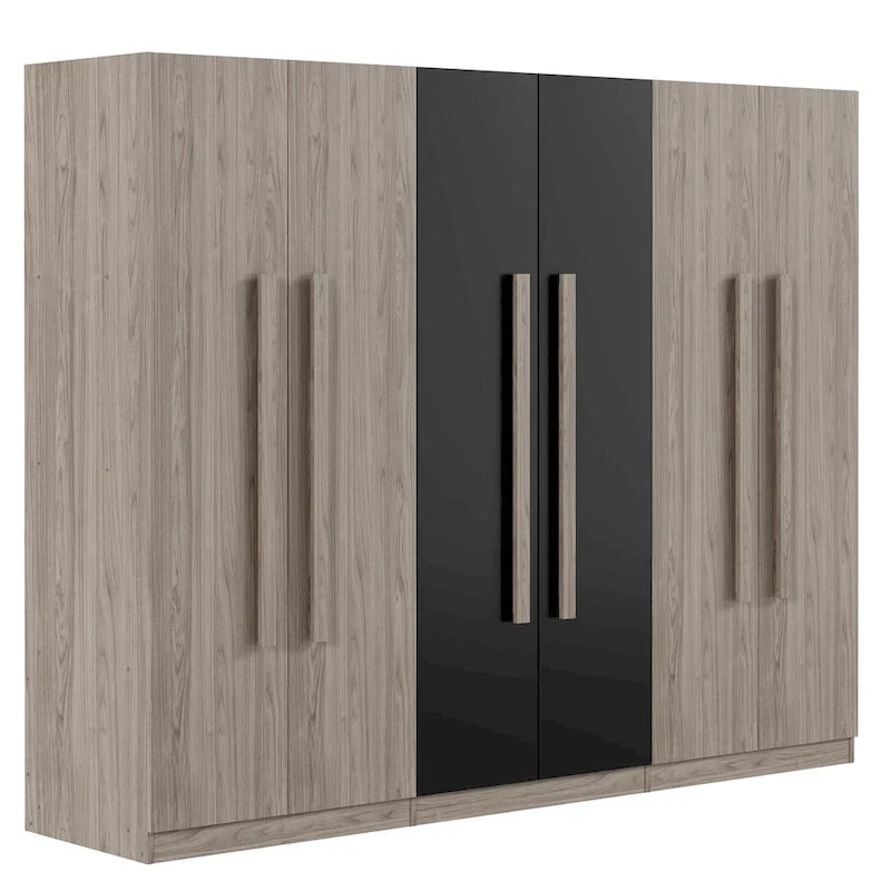 6-Doors Wooden Wardrobe with Storage Drawers for Bedroom