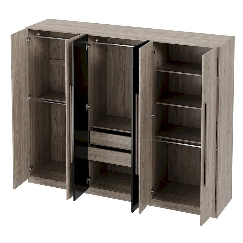 6-Doors Wooden Wardrobe with Storage Drawers for Bedroom